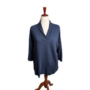 J. Jill Pure Jill Navy blue sweatshirt tunic open neck collar 3/4 sleeve Sz M
